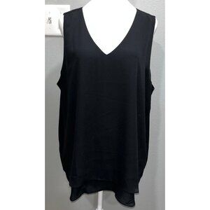 Ann Taylor Factory Women Black Sleeveless V-neck Blouse, Double layer, Size XL